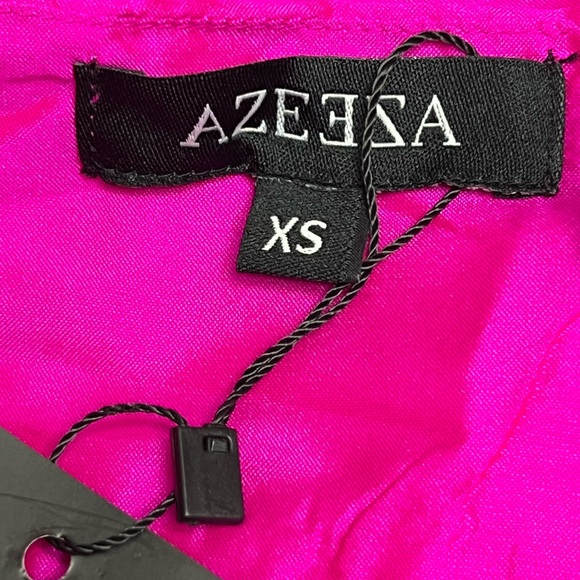 Azeeza Tanvi Midi Dress Hot Pink Taffeta Tiered Ruffle‎ Hem Spaghetti Strap XS - Picture 2 of 11